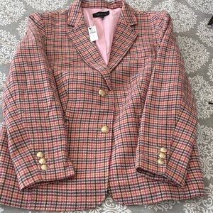 Talbots Multicolor Plaid Blazer with Gold Buttons